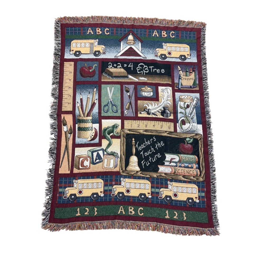 Y2K Vintage Elementary School Woven Knit Tapestry Throw Blanket 50"X68" Teacher
